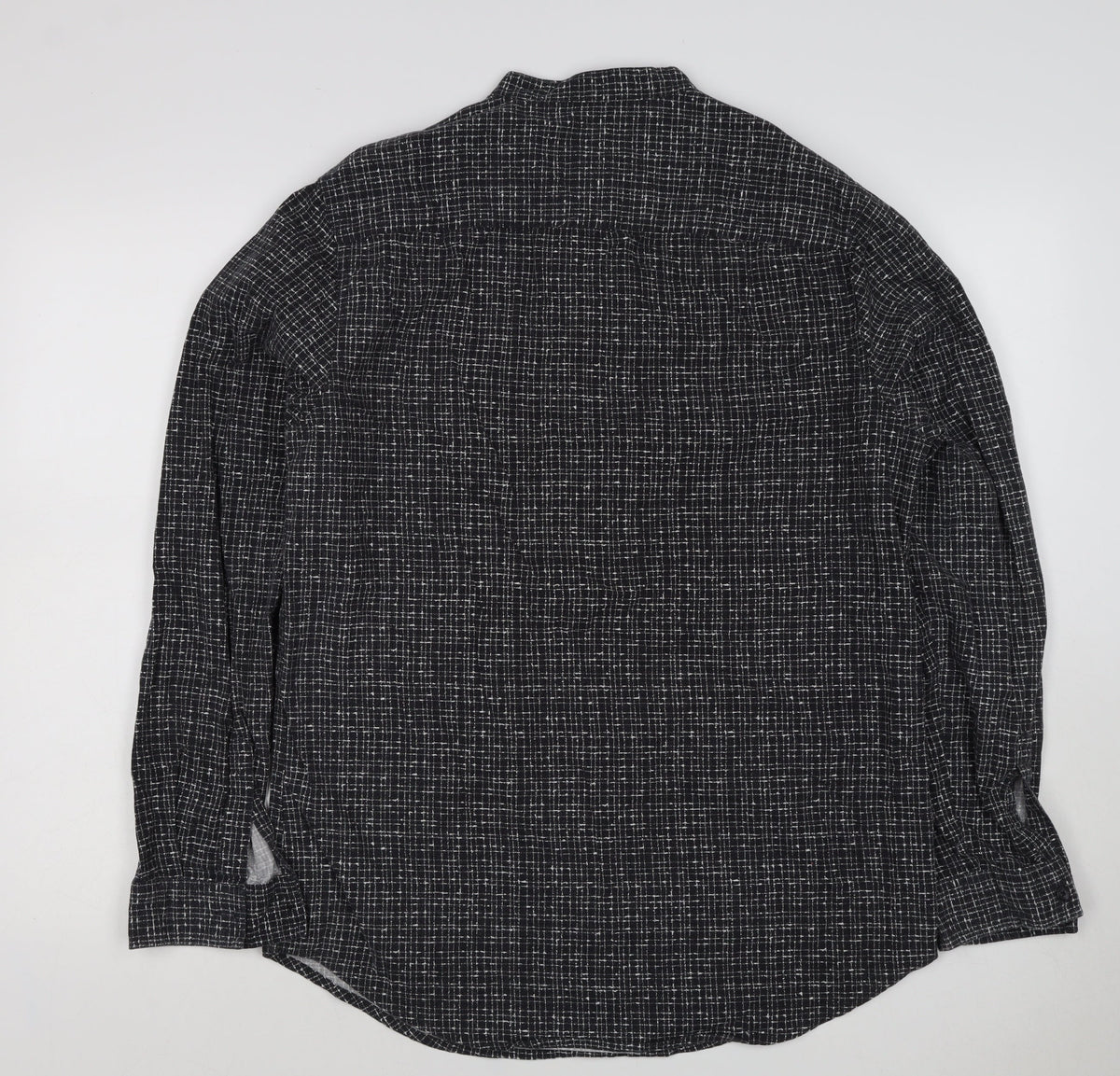 River Island Men's Black M Long Sleeve Check Band Collar Button-Up Shirt
