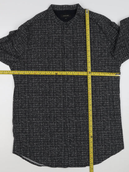 River Island Men's Black M Long Sleeve Check Band Collar Button-Up Shirt