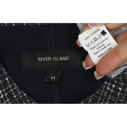 River Island Men's Black M Long Sleeve Check Band Collar Button-Up Shirt