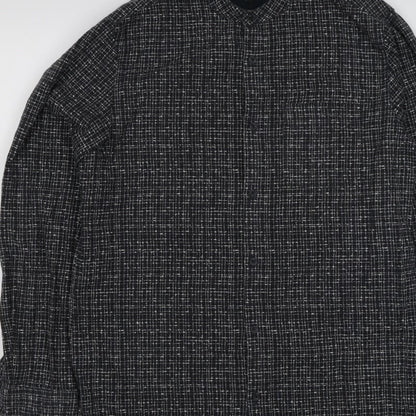 River Island Men's Black M Long Sleeve Check Band Collar Button-Up Shirt