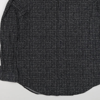 River Island Men's Black M Long Sleeve Check Band Collar Button-Up Shirt