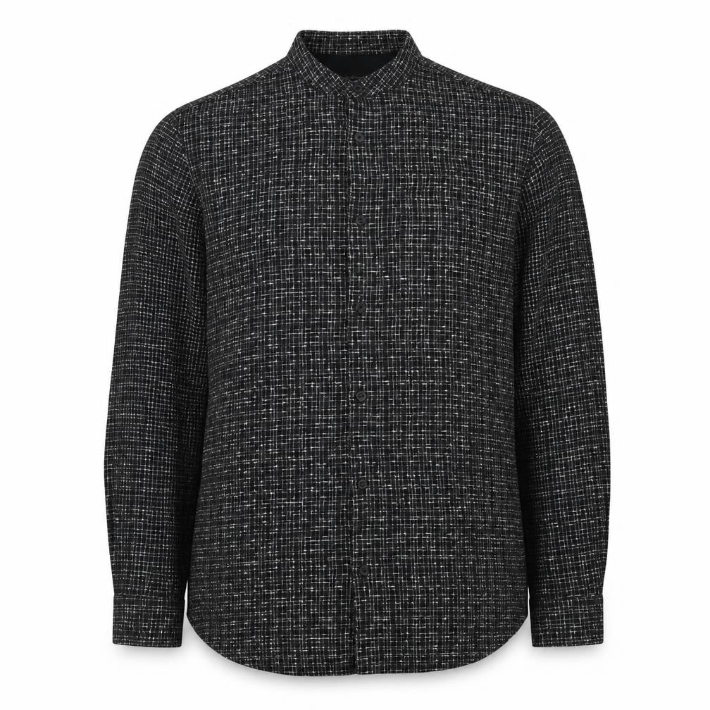 River Island Men's Black M Long Sleeve Check Band Collar Button-Up Shirt