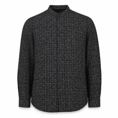 River Island Men's Black M Long Sleeve Check Band Collar Button-Up Shirt