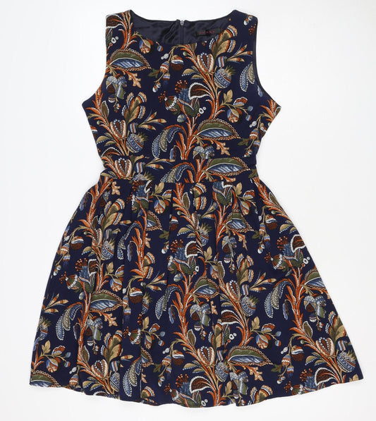 Lenka Women Blue Paisley Size 10 One Shoulder Tiered Mini Dress