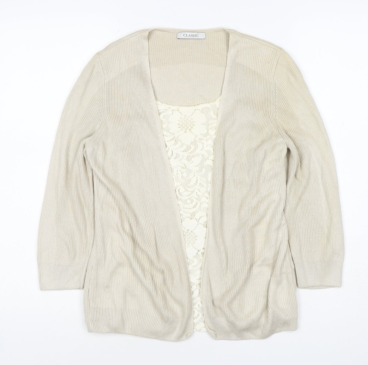 M&S Women’s Ivory Size 10 Open Knit Lace Front Cardigan