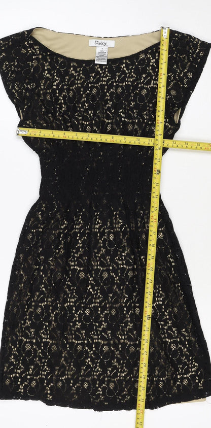 Pinky Women Black S Lace Fit & Flare Sleeveless Party Dress