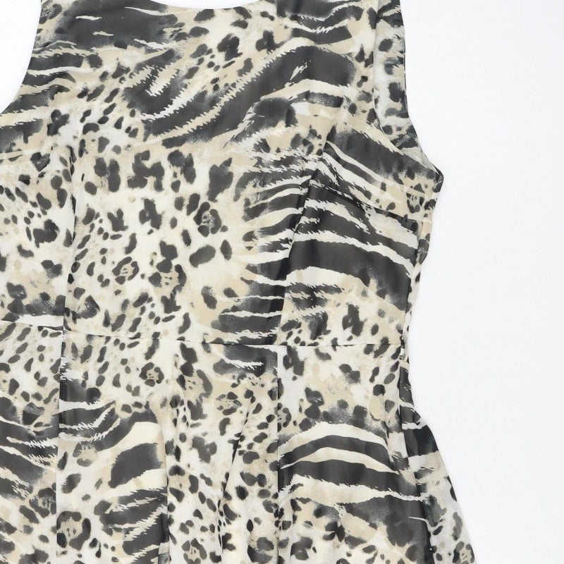 Wallis Women Beige Animal Print Size 16 Sleeveless Knee Length Shift Dress