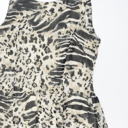 Wallis Women Beige Animal Print Size 16 Sleeveless Knee Length Shift Dress