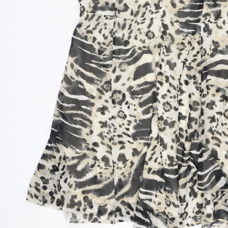 Wallis Women Beige Animal Print Size 16 Sleeveless Knee Length Shift Dress