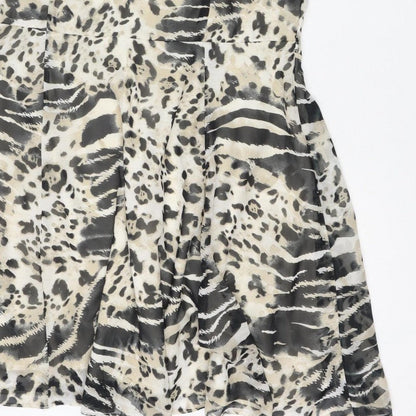 Wallis Women Beige Animal Print Size 16 Sleeveless Knee Length Shift Dress