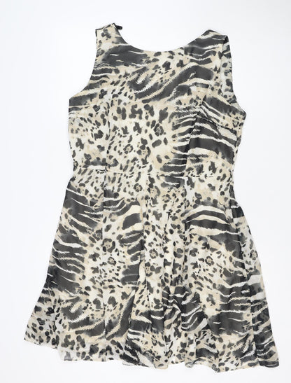 Wallis Women Beige Animal Print Size 16 Sleeveless Knee Length Shift Dress