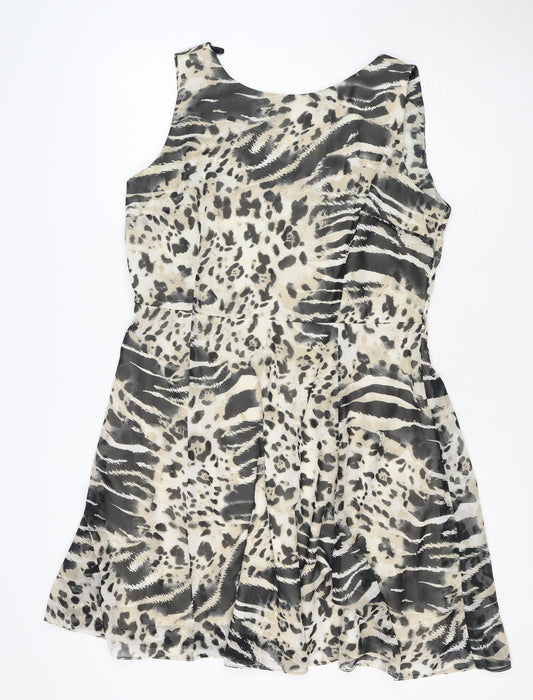 Wallis Women Beige Animal Print Size 16 Sleeveless Knee Length Shift Dress