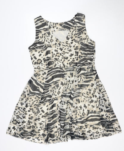 Wallis Women Beige Animal Print Size 16 Sleeveless Knee Length Shift Dress