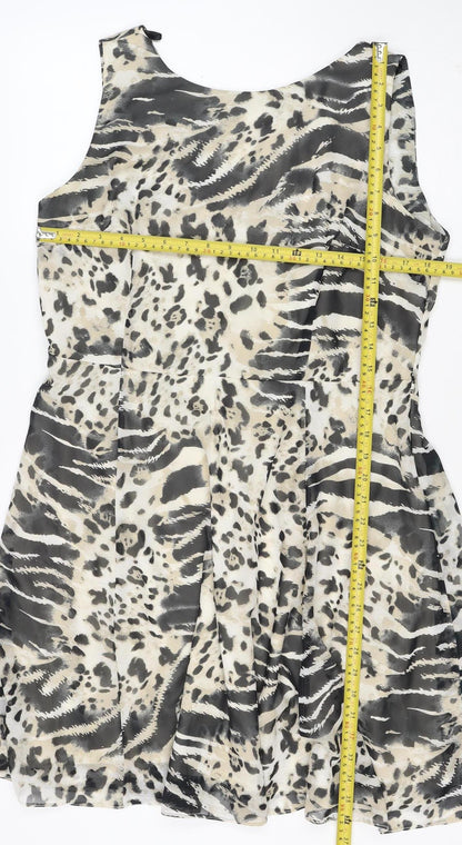 Wallis Women Beige Animal Print Size 16 Sleeveless Knee Length Shift Dress