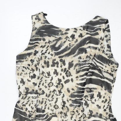 Wallis Women Beige Animal Print Size 16 Sleeveless Knee Length Shift Dress