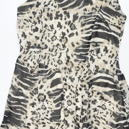 Wallis Women Beige Animal Print Size 16 Sleeveless Knee Length Shift Dress