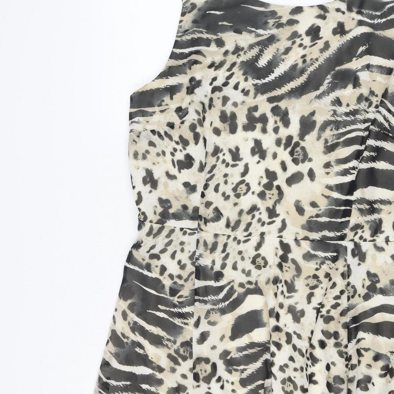 Wallis Women Beige Animal Print Size 16 Sleeveless Knee Length Shift Dress