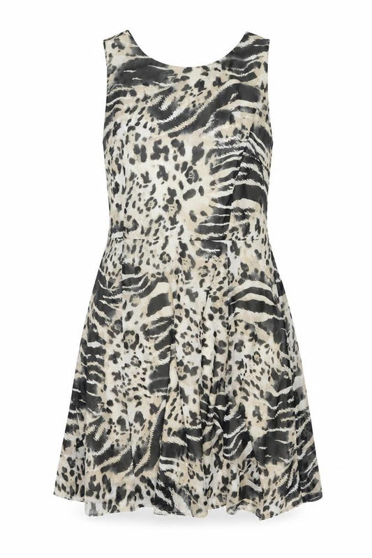 Wallis Women Beige Animal Print Size 16 Sleeveless Knee Length Shift Dress