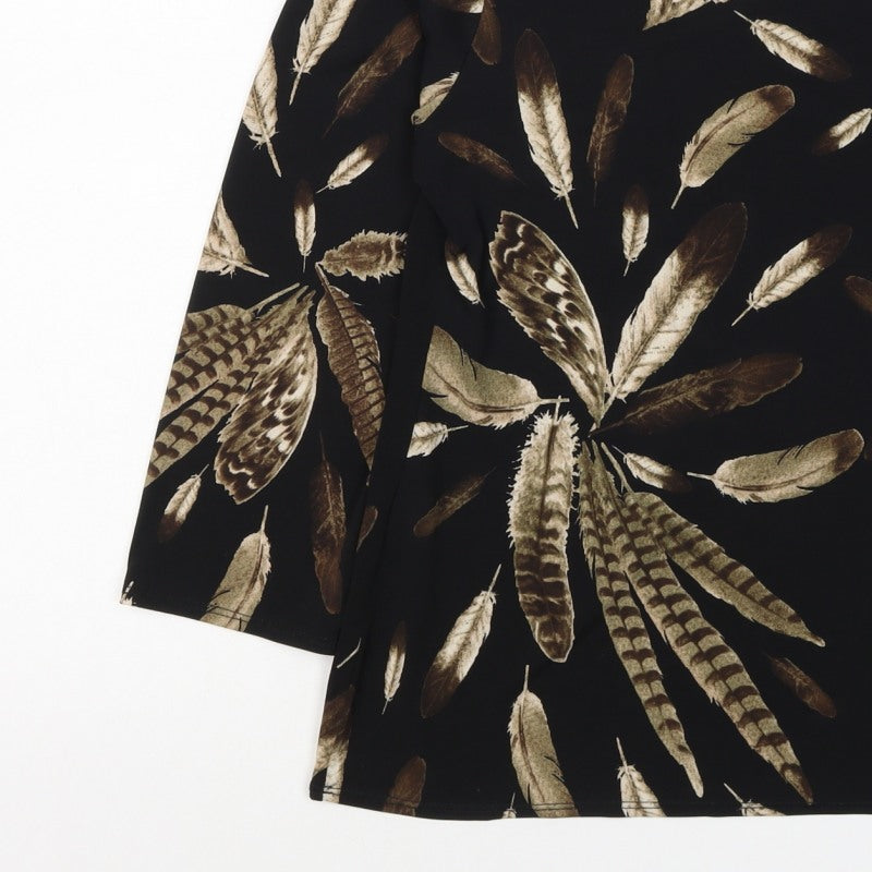 Saloos Women Black Feather Print Relaxed Tunic Blouse UK 12 3/4 Sleeve