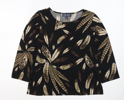 Saloos Women Black Feather Print Relaxed Tunic Blouse UK 12 3/4 Sleeve