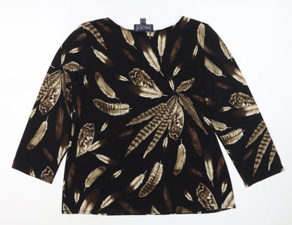 Saloos Women Black Feather Print Relaxed Tunic Blouse UK 12 3/4 Sleeve