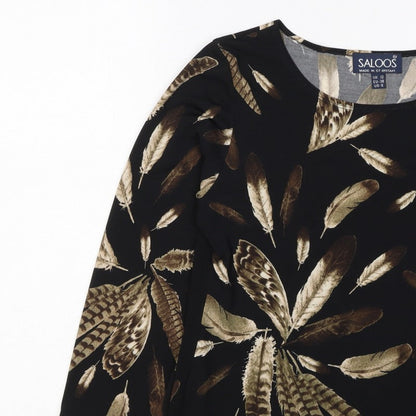 Saloos Women Black Feather Print Relaxed Tunic Blouse UK 12 3/4 Sleeve