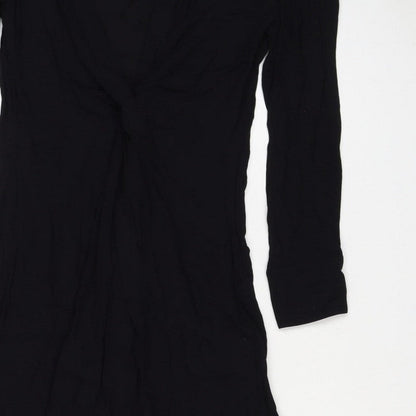 Massimo Dutti Women Black S Ruched Long Sleeve Shift Dress