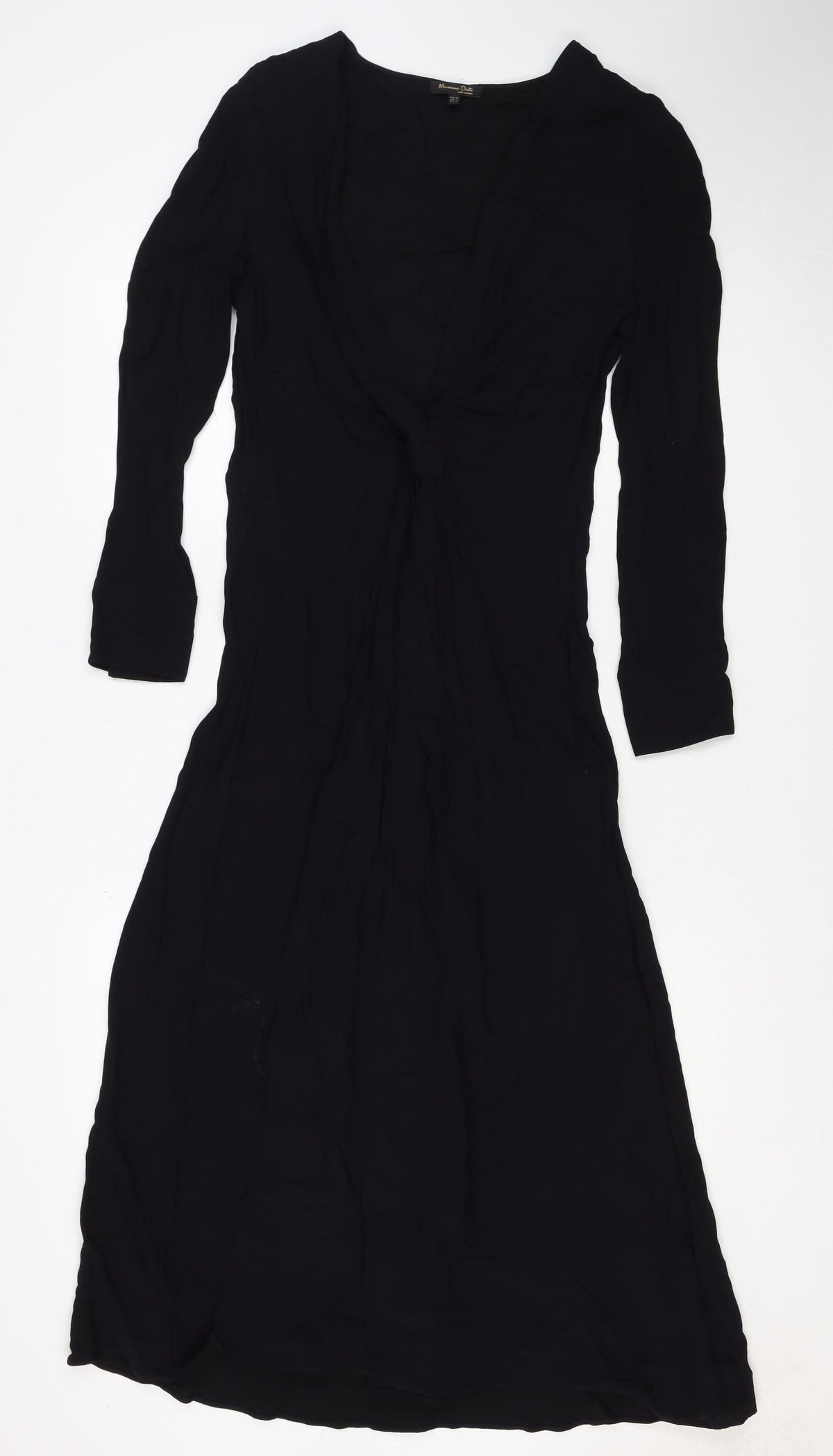 Massimo Dutti Women Black S Ruched Long Sleeve Shift Dress