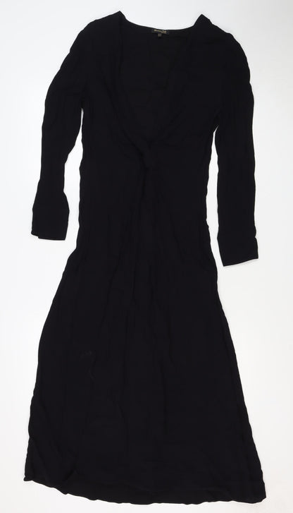 Massimo Dutti Women Black S Ruched Long Sleeve Shift Dress