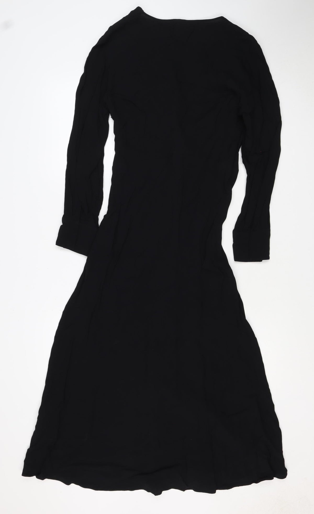 Massimo Dutti Women Black S Ruched Long Sleeve Shift Dress