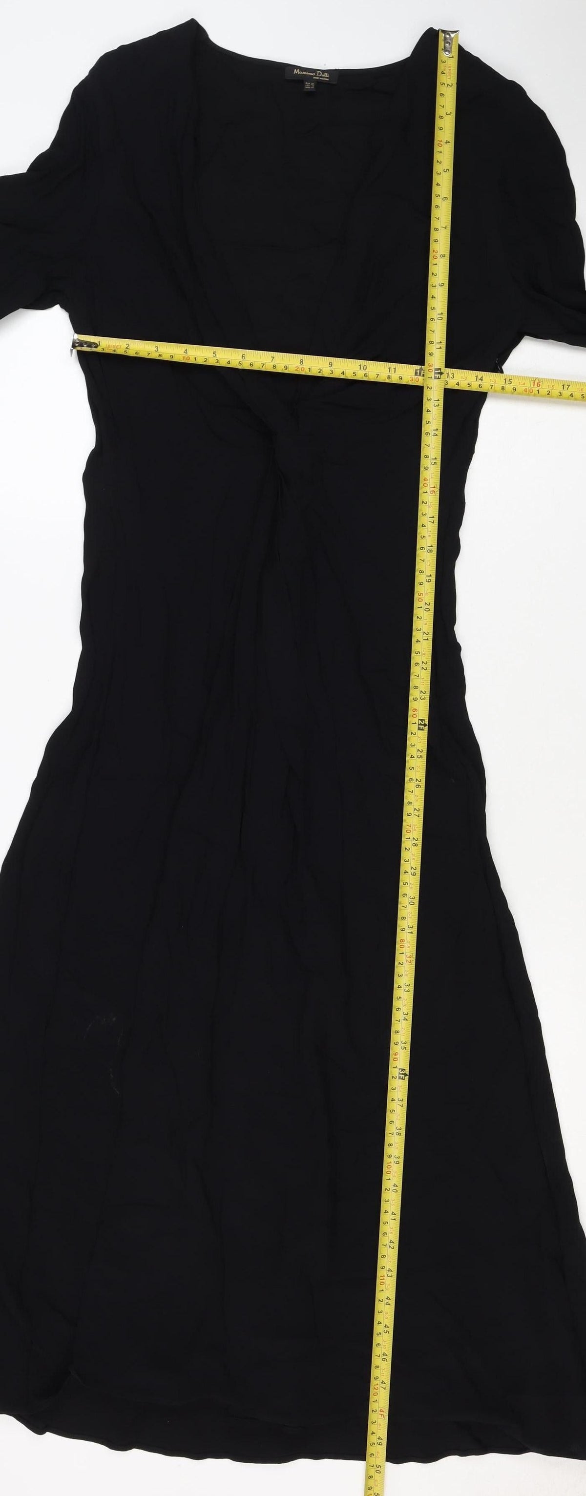 Massimo Dutti Women Black S Ruched Long Sleeve Shift Dress