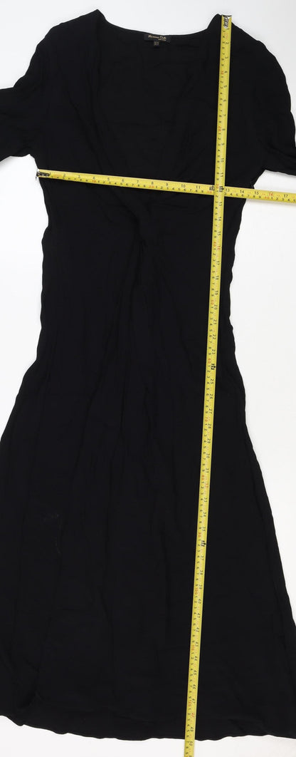 Massimo Dutti Women Black S Ruched Long Sleeve Shift Dress
