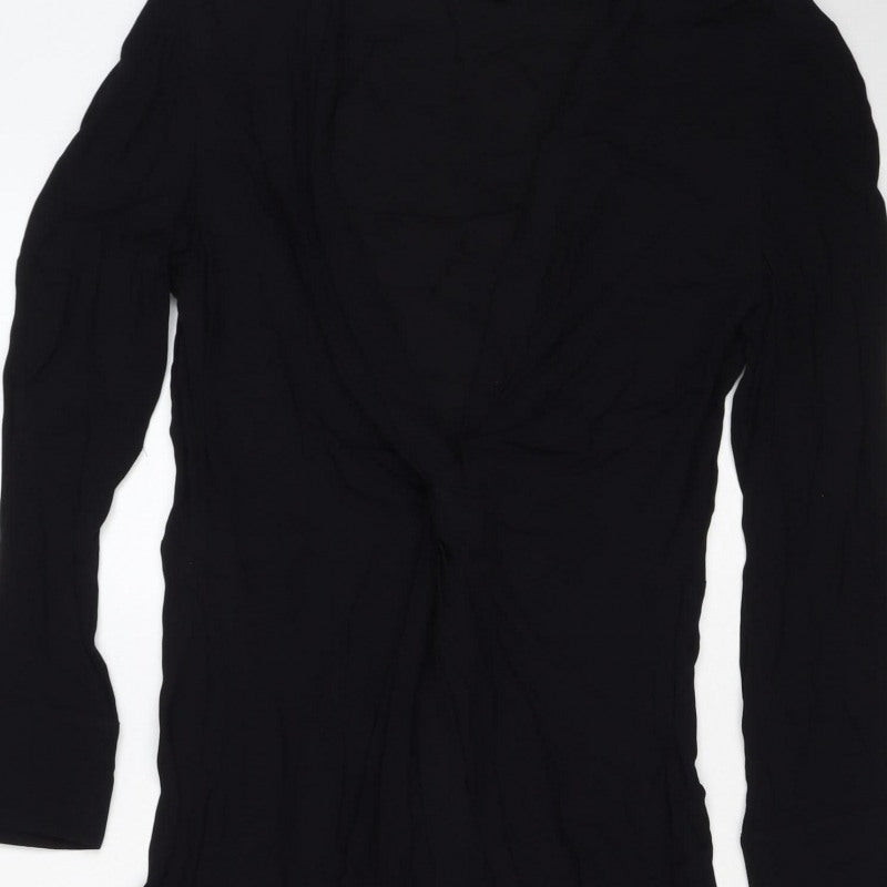 Massimo Dutti Women Black S Ruched Long Sleeve Shift Dress