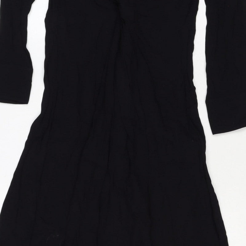 Massimo Dutti Women Black S Ruched Long Sleeve Shift Dress