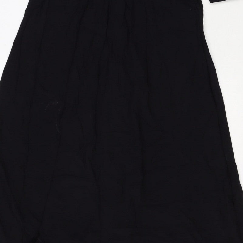 Massimo Dutti Women Black S Ruched Long Sleeve Shift Dress