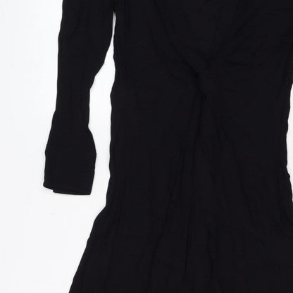 Massimo Dutti Women Black S Ruched Long Sleeve Shift Dress