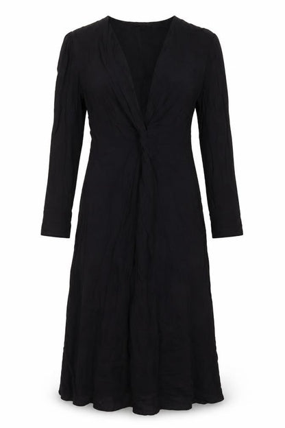 Massimo Dutti Women Black S Ruched Long Sleeve Shift Dress
