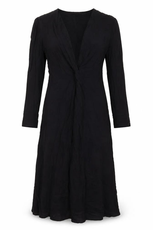Massimo Dutti Women Black S Ruched Long Sleeve Shift Dress