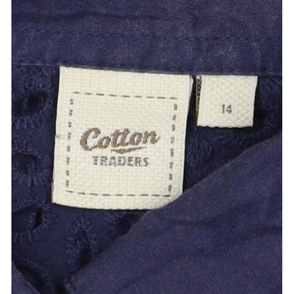 Cotton Traders Women Blue Size 14 Eyelet Lace Collared Button-Up Shirt