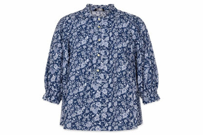 M&S Collection Women Blue Floral Cotton Size 16 Ruffle Blouse
