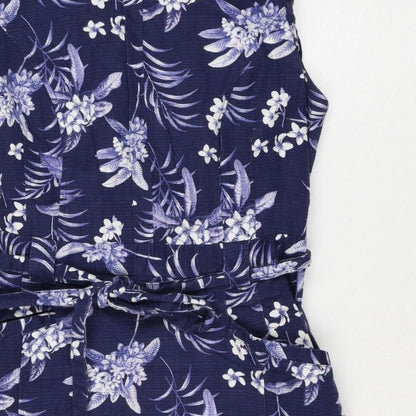 Oasis Women’s Blue Floral Midi Fit & Flare Tie Waist Dress UK 12