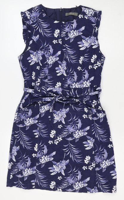 Oasis Women’s Blue Floral Midi Fit & Flare Tie Waist Dress UK 12