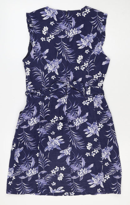 Oasis Women’s Blue Floral Midi Fit & Flare Tie Waist Dress UK 12