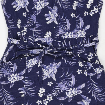 Oasis Women’s Blue Floral Midi Fit & Flare Tie Waist Dress UK 12