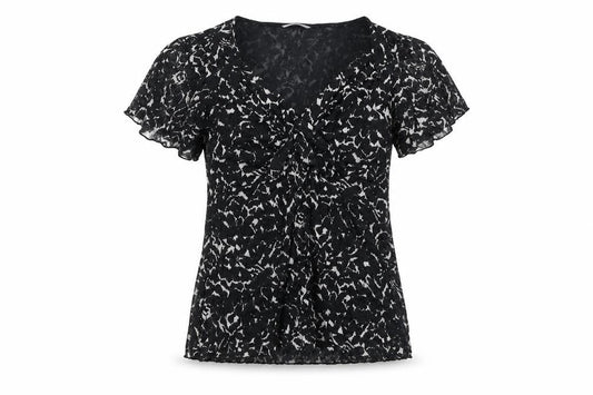 Marks & Spencer Women Black White UK 12 Floral Wrap Flutter Sleeve Blouse