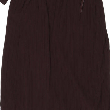 Zara Women Brown M Midi Pleated Belted Shirt Dress Long Sleeve