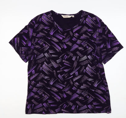 EWM Women's Black Purple Geometric Flutter Sleeve Blouse UK 20