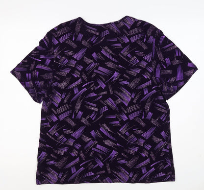 EWM Women's Black Purple Geometric Flutter Sleeve Blouse UK 20