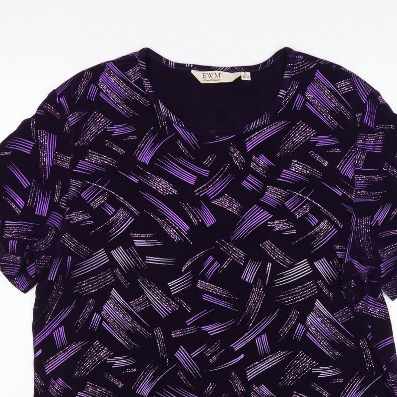 EWM Women's Black Purple Geometric Flutter Sleeve Blouse UK 20