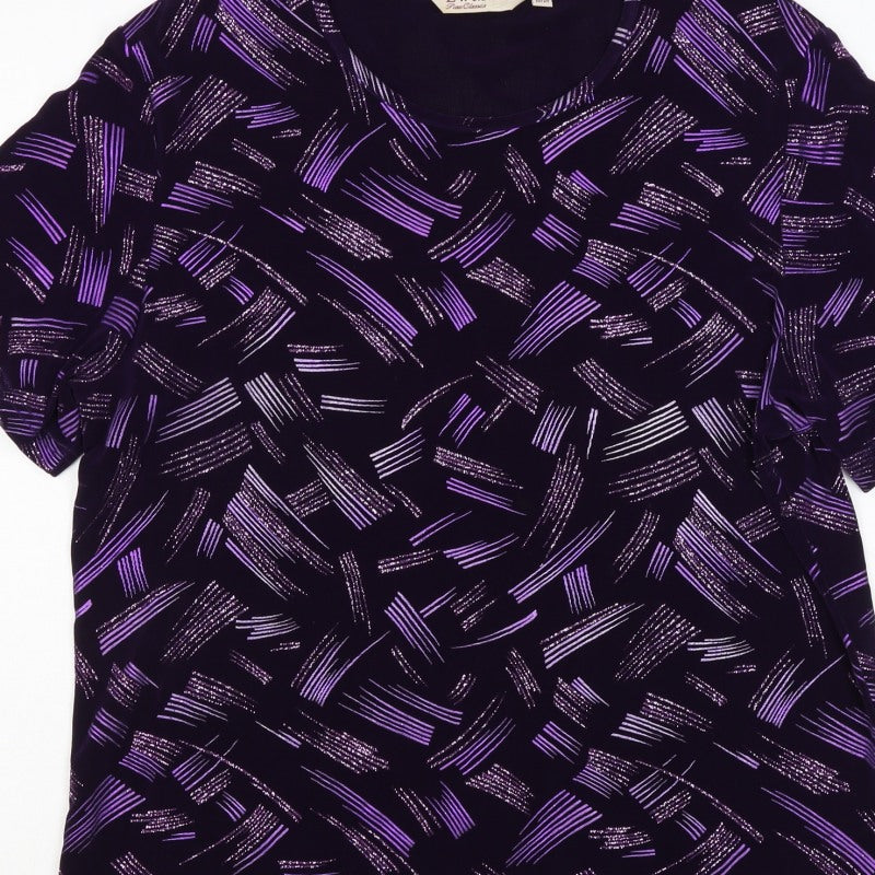 EWM Women's Black Purple Geometric Flutter Sleeve Blouse UK 20